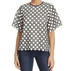 Tory Burch Women's Black and White Patterned Top Casual Business Summer Fall